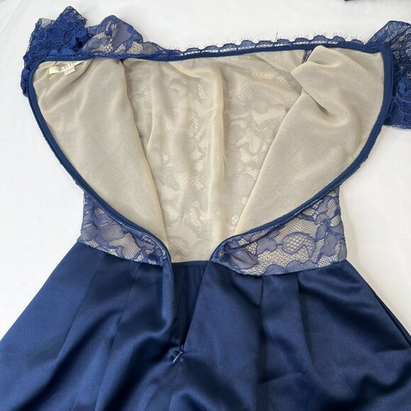 Erin Fetherston Delphine Lace Mini Dress Navy Blue Nude Satin Cocktail Party 4 - Picture 9 of 13